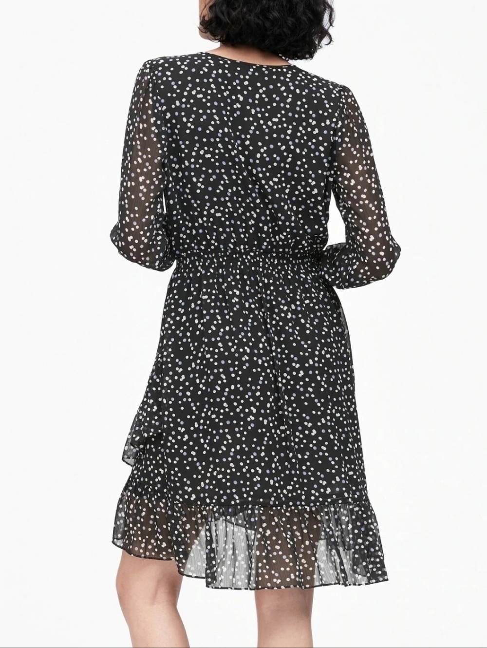 Banana Republic Womens Polka Dot Mini Dress Size 2 Black Purple Ruffle Flowy - Picture 2 of 10